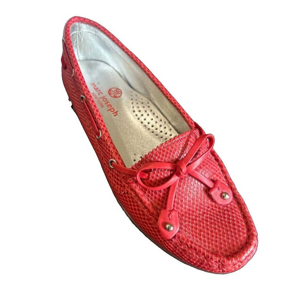 Marc Joseph Cypress Hill Golf Women 6 Snake Leather Coral Moc Loafers Shoe